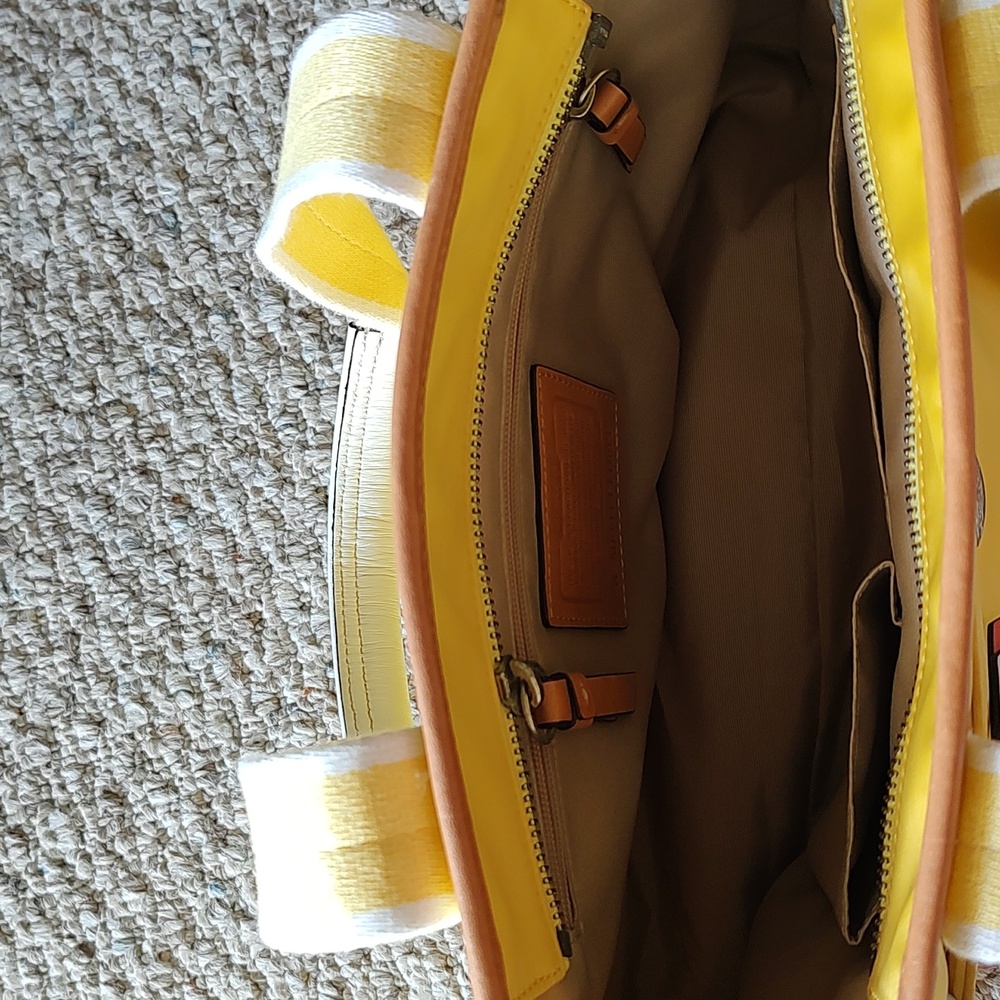 Coach Yellow Nylon Tote with Cream Handles - Picture 4 of 10